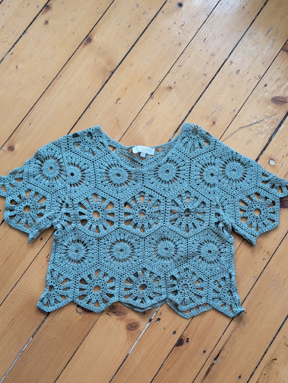 Rebellion Sage Green Crochet Crop Top